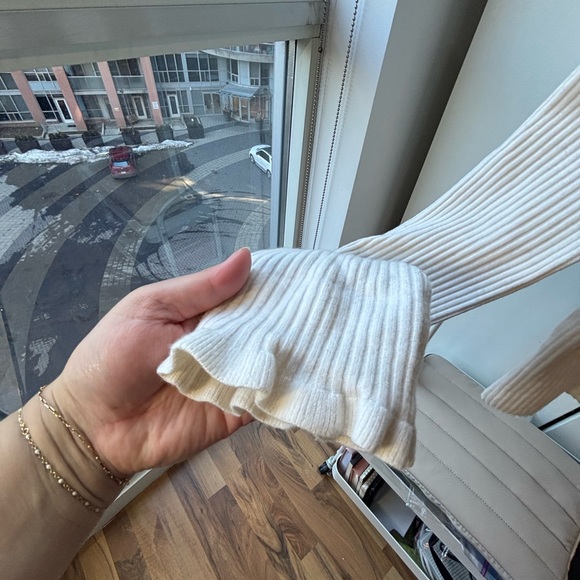 Maje | Cream Ribbed Ruffle-Trim Sweater - Picture 4 of 7